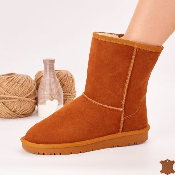 Ghete Imblanite Damă Maro Tip UGG Piele Naturala Aella