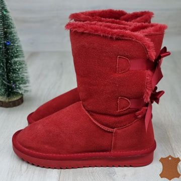 Ghete Imblanite Dama Rosii Tip UGG Piele Naturala Hayes