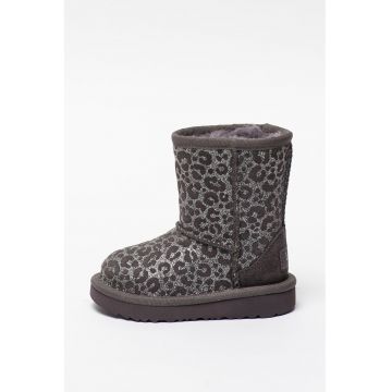 Ghete fara inchidere din piele intoarsa cu animal print stralucitor Classic II