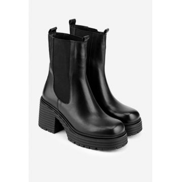 Botine dama din piele naturala neagra cu elastic