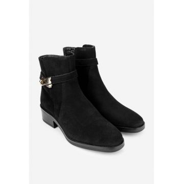 Botine dama din piele intoarsa neagra