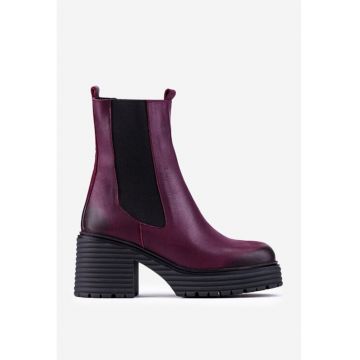 Botine din piele naturala burgundy cu elastic