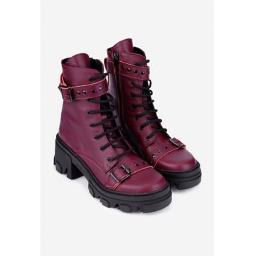 Ghete dama din piele naturala burgundy accesorizate