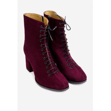 Botine dama burgundy din piele naturala intoarsa cu siret