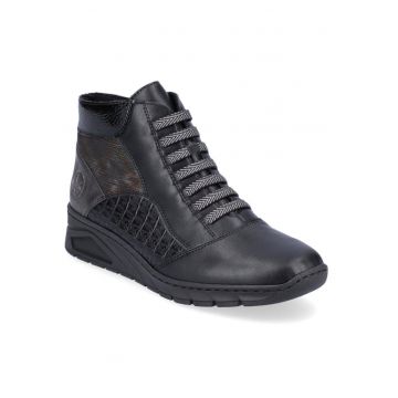 Botine de damă Rieker negre - cu fermoar și șireturi decorative N3374-00