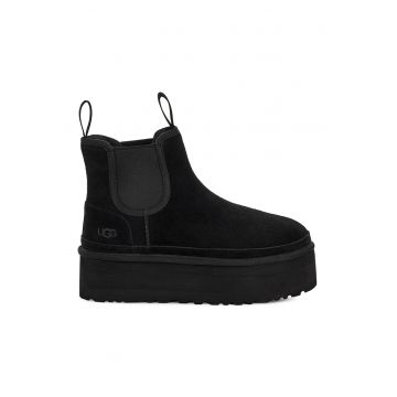 Ghete Chelsea flatform de piele intoarsa cu segmente din material textil Neumel